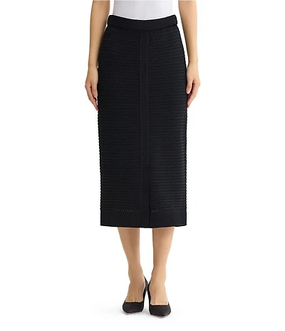 MISOOK Monochromatic Ottoman Knit No-Roll Elastic A-Line Pull-On Coordinating Midi Skirt