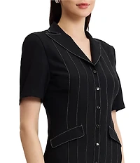 MISOOK Monochrome Crepe de Chine Peak Lapel Collar Short Sleeve Button-Front Dress