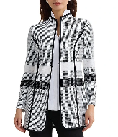 MISOOK Monochrome Jacqaurd Knit Stand Collar Bracelet Sleeve Jacket