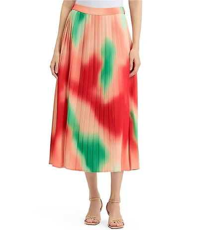 MISOOK Multi-Color Pleated Crepe Flared Pull-On Midi Skirt