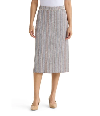 MISOOK Multi-Color Stripe Knit Pull-On Midi Skirt