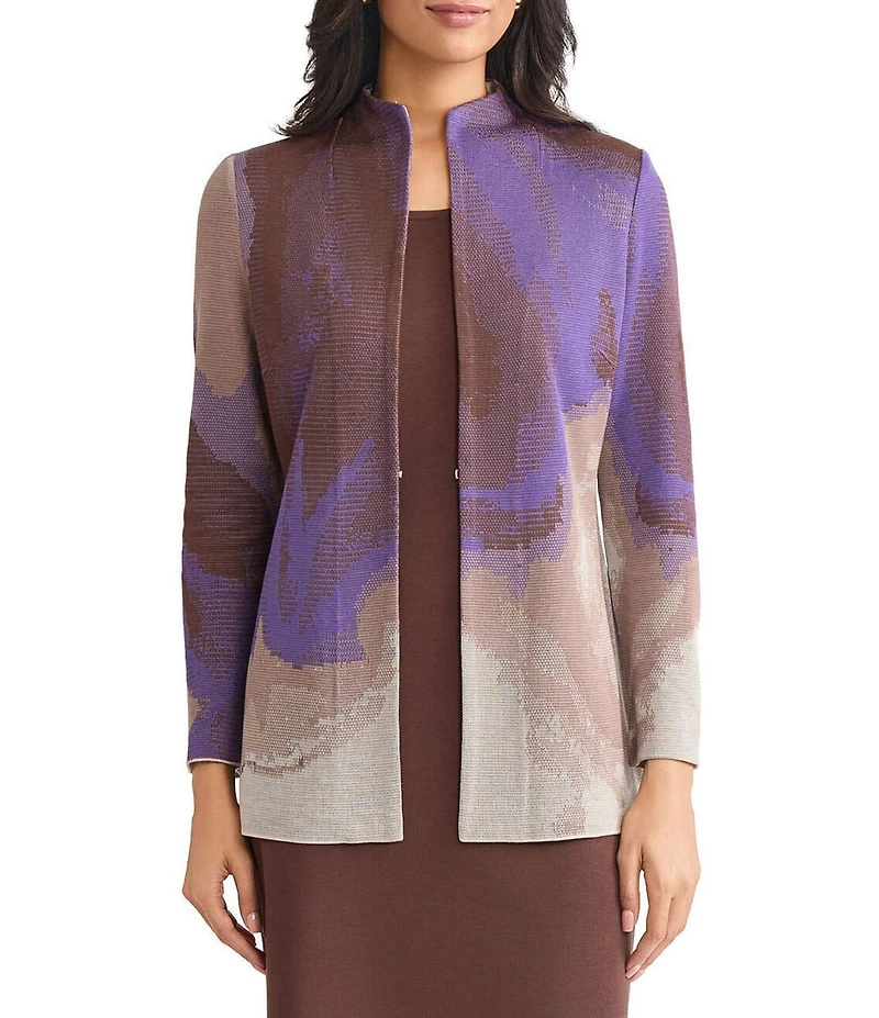 MISOOK Multi Pattern Jacquard Knit Funnel Neck Long Sleeve Jacket