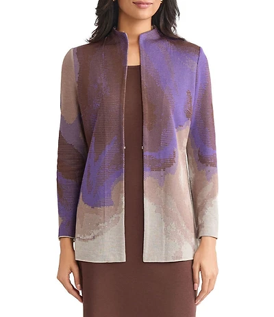 MISOOK Multi Pattern Jacquard Knit Funnel Neck Long Sleeve Jacket