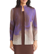 MISOOK Multi Pattern Jacquard Knit Funnel Neck Long Sleeve Jacket
