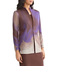 MISOOK Multi Pattern Jacquard Knit Funnel Neck Long Sleeve Jacket