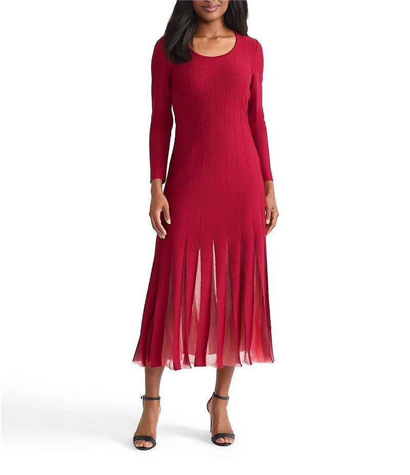 MISOOK Multi Seam Tonal Knit Scoop Neck Long Sleeve Midi Dress