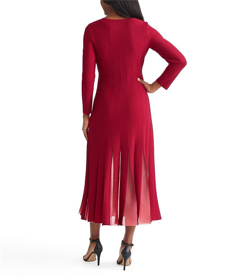 MISOOK Multi Seam Tonal Knit Scoop Neck Long Sleeve Midi Dress