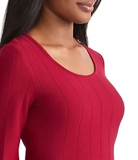 MISOOK Multi Seam Tonal Knit Scoop Neck Long Sleeve Midi Dress