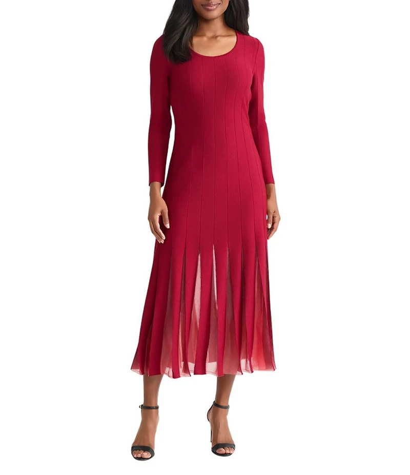 MISOOK Multi Seam Tonal Knit Scoop Neck Long Sleeve Midi Dress