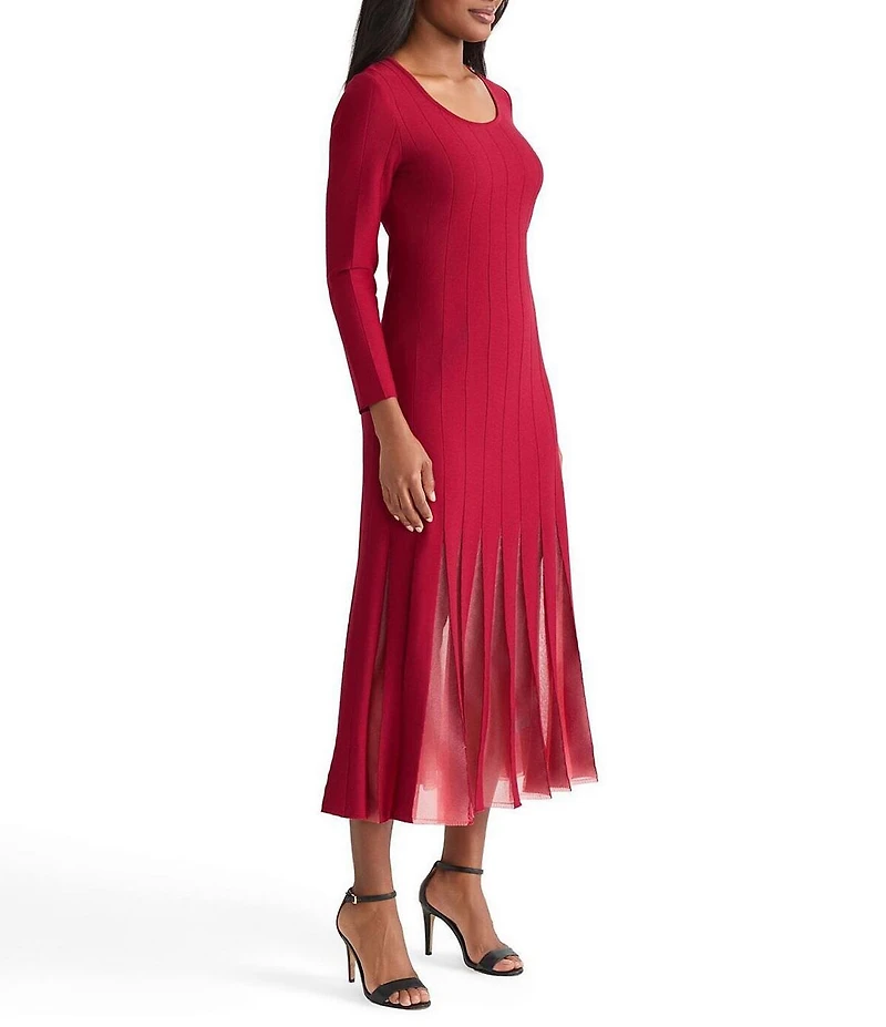 MISOOK Multi Seam Tonal Knit Scoop Neck Long Sleeve Midi Dress