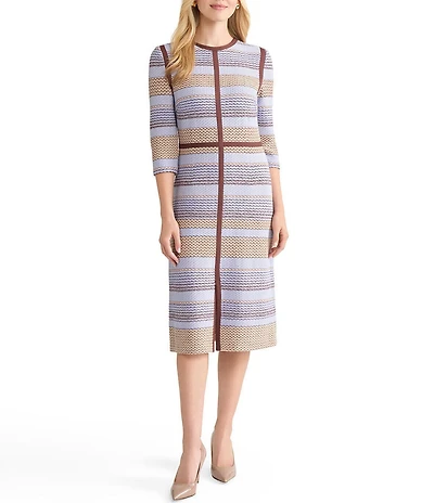 MISOOK Multi-Stitch Knit Crew Neck 3/4 Sleeve Sheath Dress