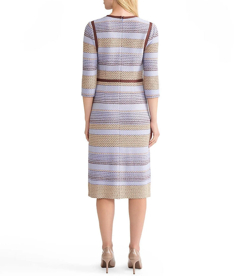 MISOOK Multi-Stitch Knit Crew Neck 3/4 Sleeve Sheath Dress