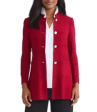 MISOOK Multi-Stitch Tonal Knit Mandarin Collar Long Sleeve Jacket