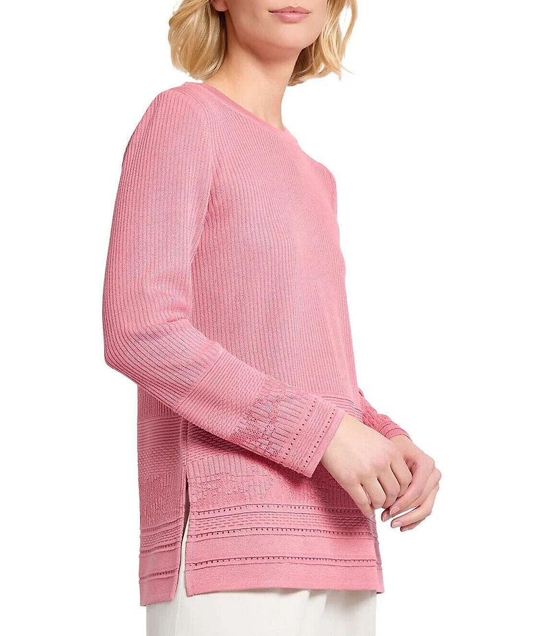 MISOOK Multi-Stitch Tonal Ribbed Knit Round Neck Long Sleeve Tunic