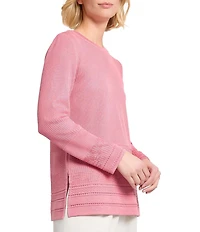 MISOOK Multi-Stitch Tonal Ribbed Knit Round Neck Long Sleeve Tunic