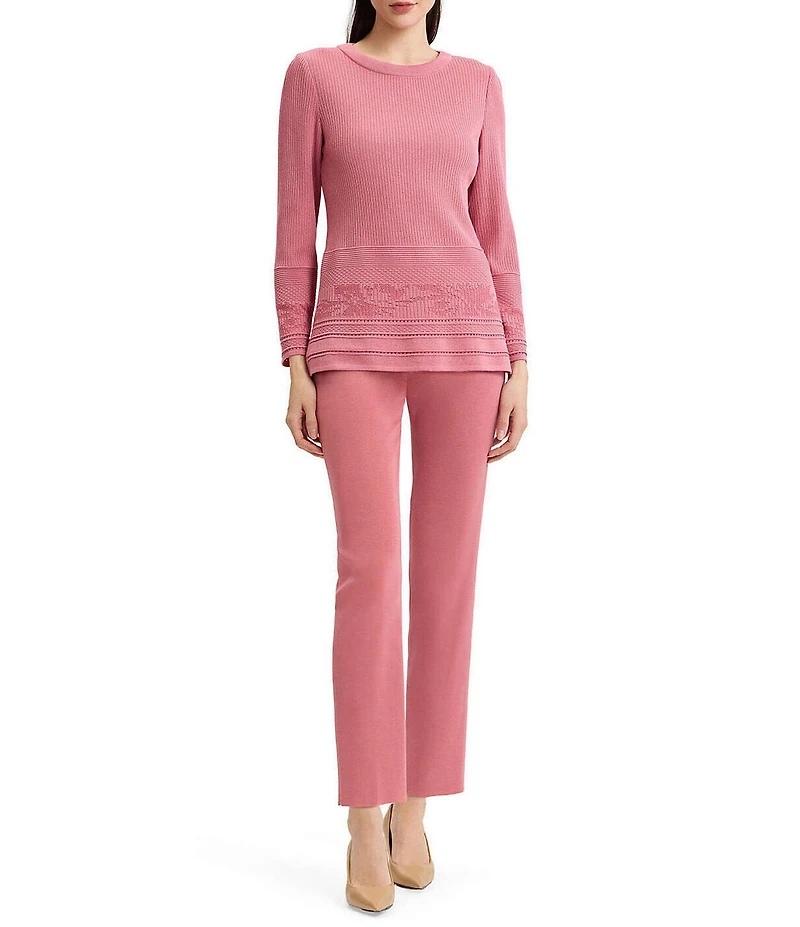 MISOOK Multi-Stitch Tonal Ribbed Knit Round Neck Long Sleeve Tunic