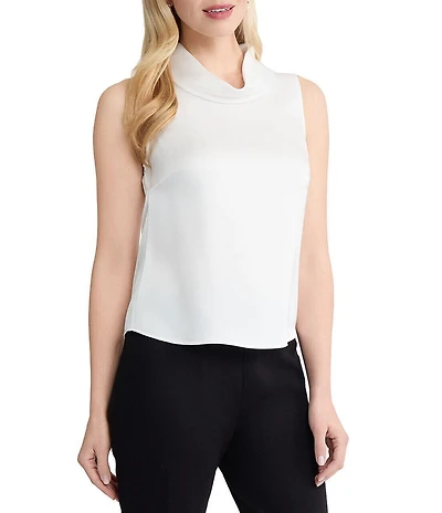 MISOOK Pearlescence Crepe de Chine Draped Turtleneck Sleeveless Blouse