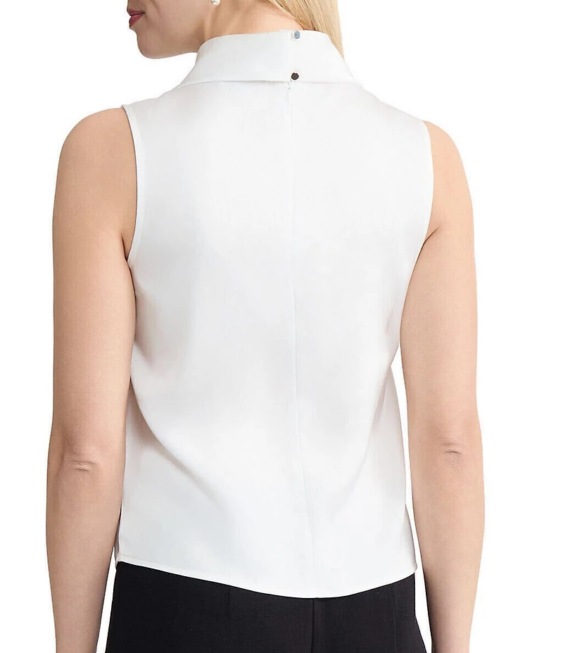 MISOOK Pearlescence Crepe de Chine Draped Turtleneck Sleeveless Blouse
