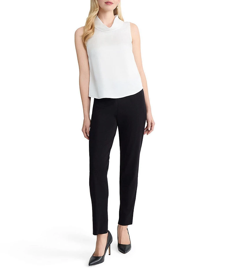 MISOOK Pearlescence Crepe de Chine Draped Turtleneck Sleeveless Blouse