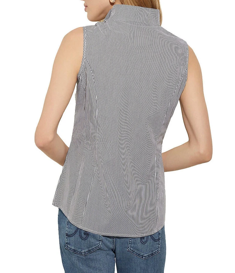 MISOOK Pinstripe Stretch Cotton High V-Neck Sleeveless Blouse