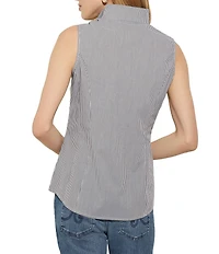 MISOOK Pinstripe Stretch Cotton High V-Neck Sleeveless Blouse