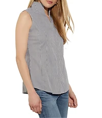 MISOOK Pinstripe Stretch Cotton High V-Neck Sleeveless Blouse