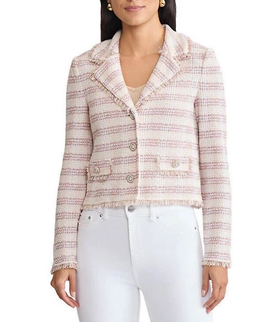 MISOOK Plaid Finger Trim Knit Notch Lapel Long Sleeve Jacket