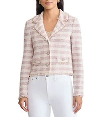 MISOOK Plaid Finger Trim Knit Notch Lapel Long Sleeve Jacket