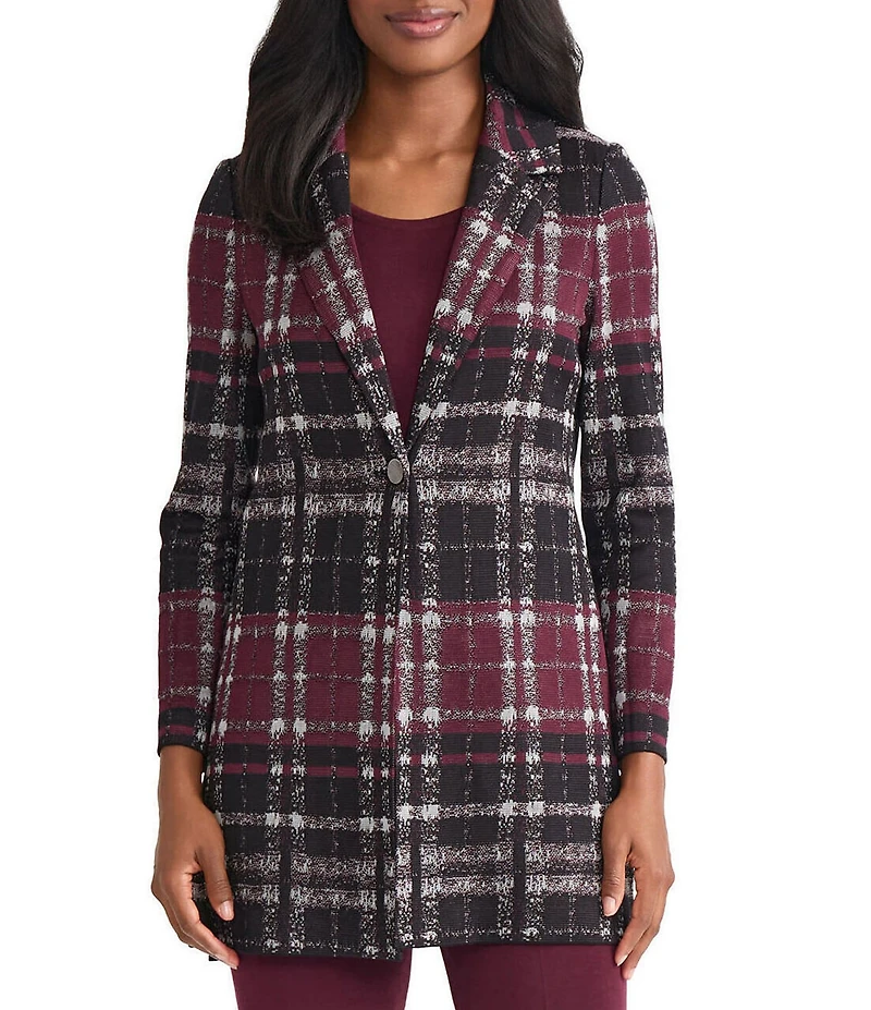 MISOOK Plaid Knit Notch Lapel Bracelet Sleeve Jacket