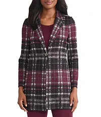 MISOOK Plaid Knit Notch Lapel Bracelet Sleeve Jacket