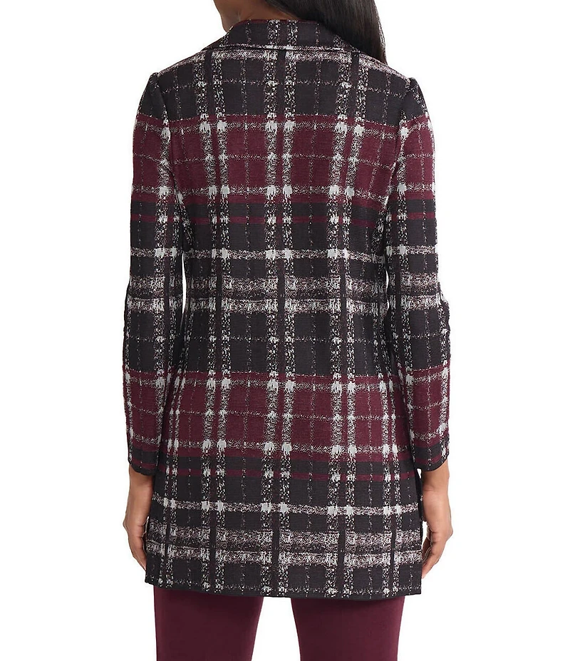 MISOOK Plaid Knit Notch Lapel Bracelet Sleeve Jacket
