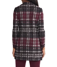 MISOOK Plaid Knit Notch Lapel Bracelet Sleeve Jacket