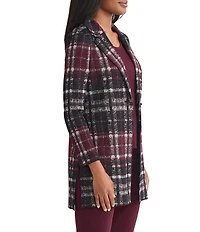 MISOOK Plaid Knit Notch Lapel Bracelet Sleeve Jacket