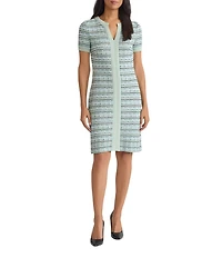 MISOOK Plaid Texture Knit Split V-Neck Short Sleeve Sheath Dress