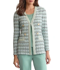 MISOOK Plaid Texture Knit V-Neck Long Sleeve Tailored Jacket