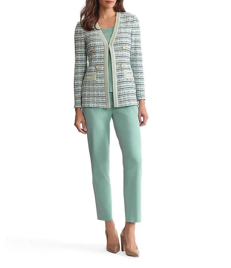 MISOOK Plaid Texture Knit V-Neck Long Sleeve Tailored Jacket