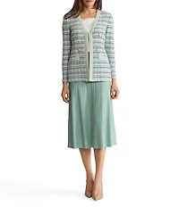 MISOOK Plaid Texture Knit V-Neck Long Sleeve Tailored Jacket