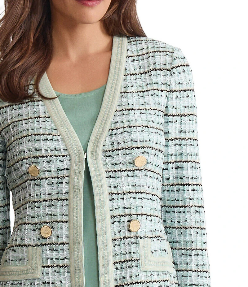 MISOOK Plaid Texture Knit V-Neck Long Sleeve Tailored Jacket