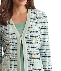 MISOOK Plaid Texture Knit V-Neck Long Sleeve Tailored Jacket