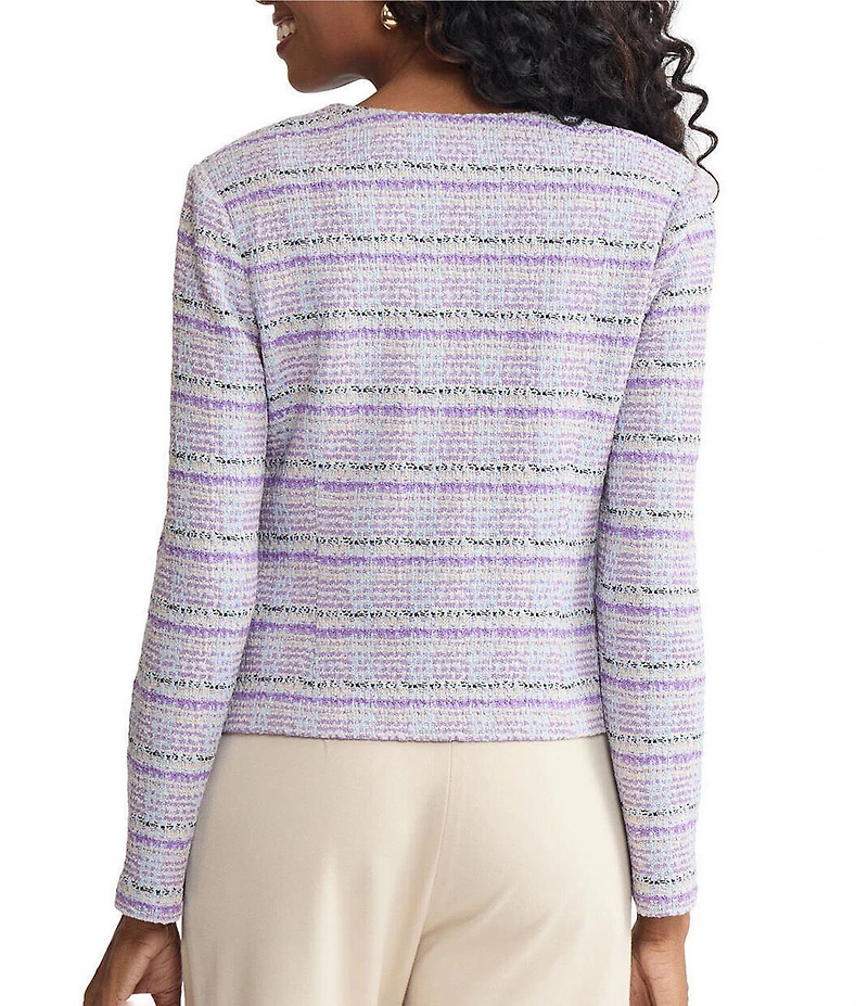 MISOOK Plaid Tweed Knit V-Neck Long Sleeve Button Front Jacket