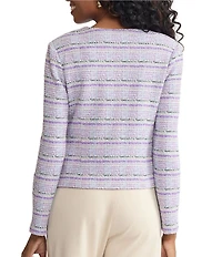 MISOOK Plaid Tweed Knit V-Neck Long Sleeve Button Front Jacket