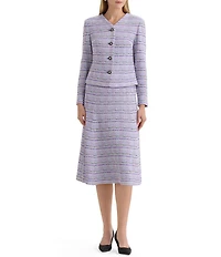 MISOOK Plaid Tweed Knit V-Neck Long Sleeve Button Front Jacket