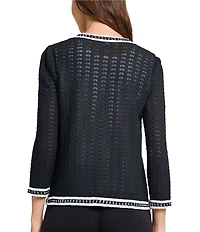 MISOOK Pointelle Open Knit Chain Trim Round Neck Bracelet Sleeve Jacket