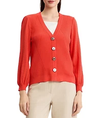MISOOK Pointelle Ribbed Soft Knit V-Neck Long Sleeve Cardigan