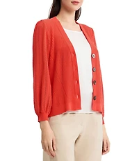 MISOOK Pointelle Ribbed Soft Knit V-Neck Long Sleeve Cardigan