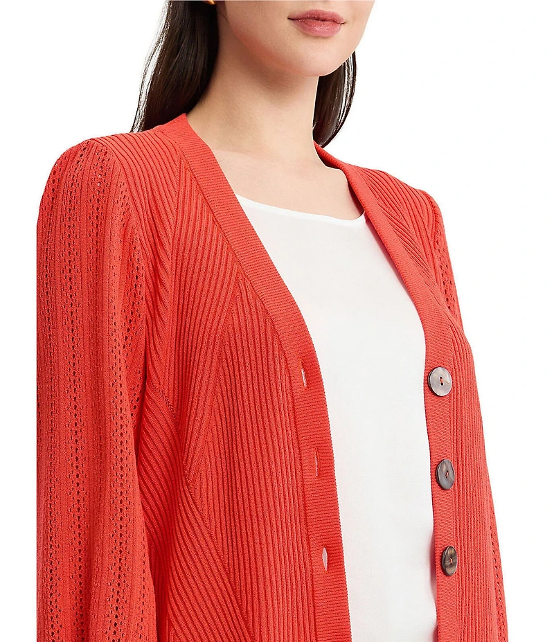 MISOOK Pointelle Ribbed Soft Knit V-Neck Long Sleeve Cardigan