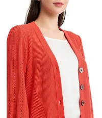 MISOOK Pointelle Ribbed Soft Knit V-Neck Long Sleeve Cardigan