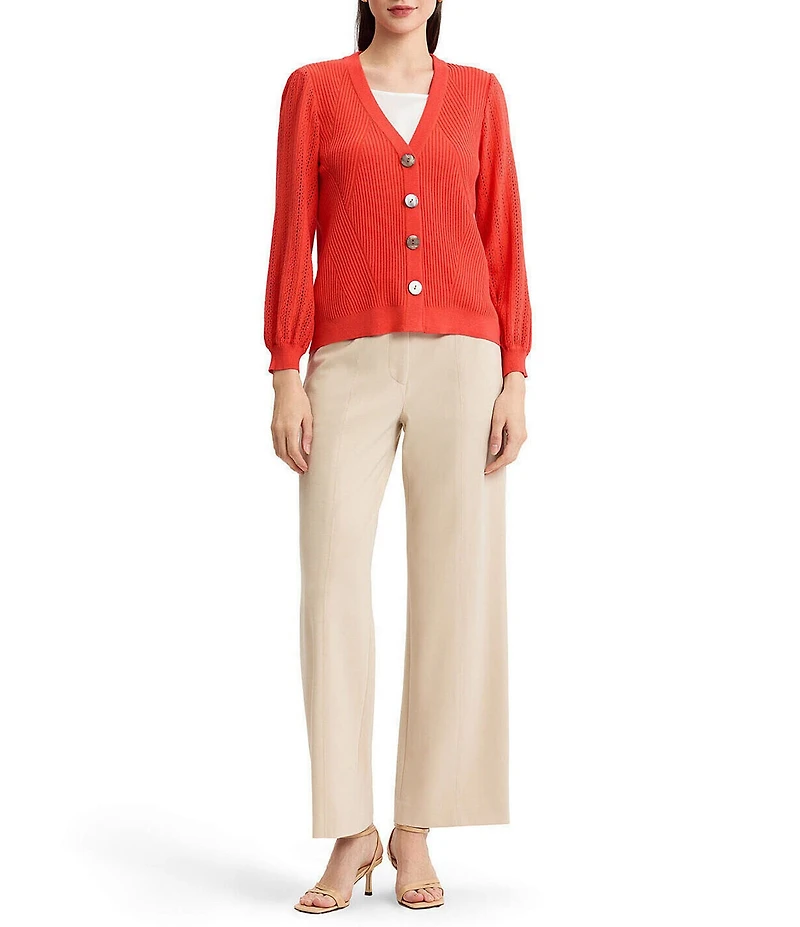 MISOOK Pointelle Ribbed Soft Knit V-Neck Long Sleeve Cardigan