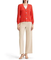 MISOOK Pointelle Ribbed Soft Knit V-Neck Long Sleeve Cardigan