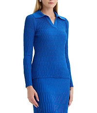 MISOOK Raised Geometric Soft Knit Split Collar Long Sleeve Tunic